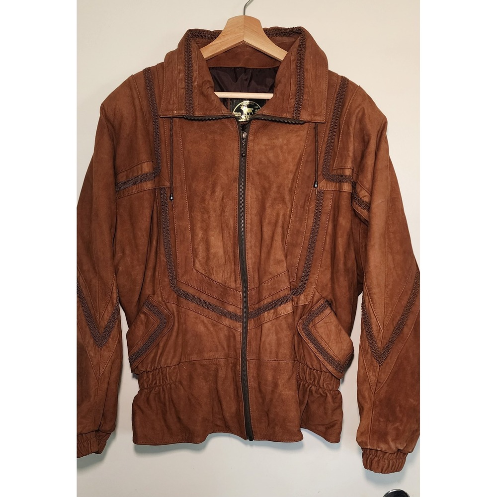 Davis Womens 4XL Brown Leather Jacket With Beaded Accents Size